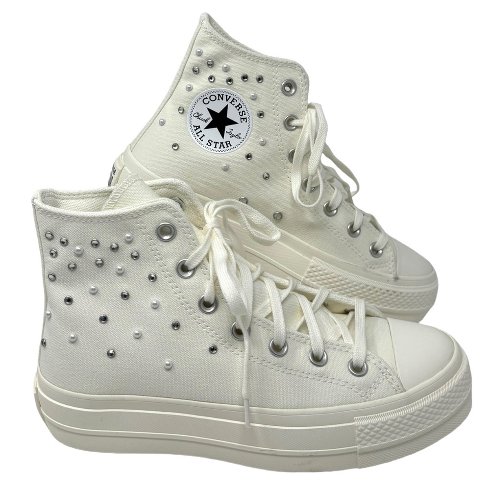 Bride Converse Chuck Taylor Lift Platform Gems High Sneaker Egret Canvas Women